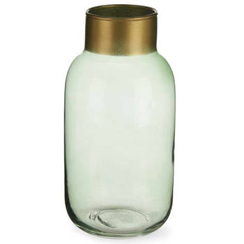 Bloemenvaas - luxe decoratie glas - groen transparant/goud - 12 x 24 cm - Vazen