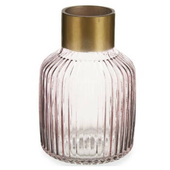 Bloemenvaas - luxe decoratie glas - roze transparant/goud - 14 x 22 cm - Vazen