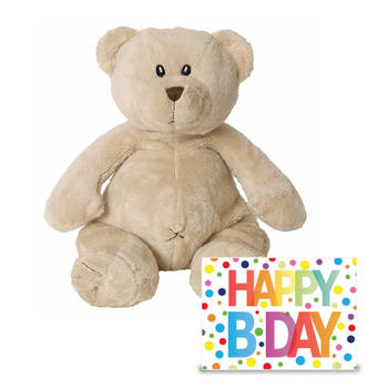 Verjaardag cadeau knuffelbeer 32 cm met XL Happy Birthday wenskaart - Knuffelberen