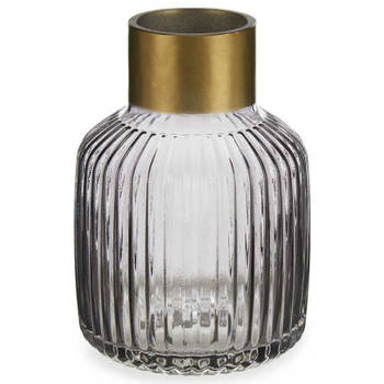 Bloemenvaas - luxe decoratie glas - grijs transparant/goud - 14 x 22 cm - Vazen