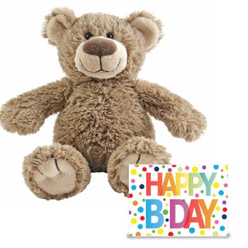 Verjaardag cadeau knuffelbeer 40 cm met XL Happy Birthday wenskaart - Knuffelberen