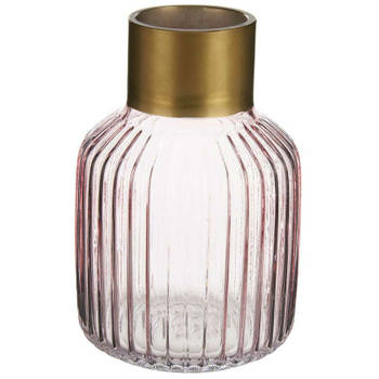 Bloemenvaas - luxe decoratie glas - roze transparant/goud - 12 x 18 cm - Vazen