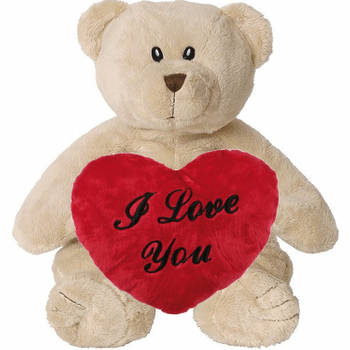 Valentijn Love cadeau set - Knuffelbeer met rood Love you hartje 10 cm - Knuffelberen