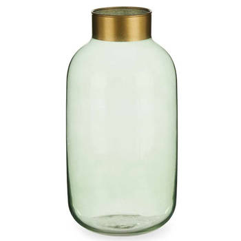 Bloemenvaas - luxe decoratie glas - groen transparant/goud - 14 x 30 cm - Vazen