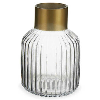 Bloemenvaas - luxe decoratie glas - transparant/goud - 14 x 22 cm - Vazen