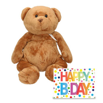 Verjaardag cadeau knuffelbeer 32 cm met XL Happy Birthday wenskaart - Knuffelberen