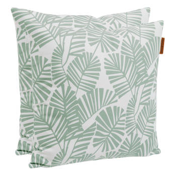 4x Stuks Bank/sier/tuin kussens voor binnen en buiten palm print 40 x 40 cm - tuinstoelkussens