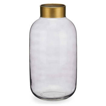 Bloemenvaas - luxe decoratie glas - grijs transparant/goud - 14 x 30 cm - Vazen