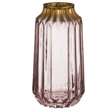 Bloemenvaas - luxe deco glas - roze transparant/goud - 13 x 23 cm - Vazen