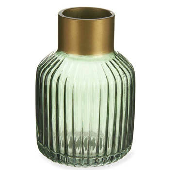 Bloemenvaas - luxe decoratie glas - groen transparant/goud - 12 x 18 cm - Vazen