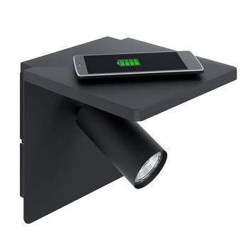 EGLO Ciglie Wandlamp met Qi lader - 18 cm - Zwart - GU10