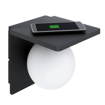 EGLO Ciglie Wandlamp met QI lader - 18 cm. - E14 - Zwart, wit