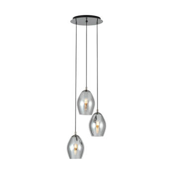 EGLO Estanys Hanglamp - 3 lichts - Ø45 cm - E27 - rookglas - Grijs/Zwart