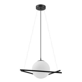 EGLO Hanglamp - E27 - 1lichts - Staal Zwart / Glas opaal-mat - Wit