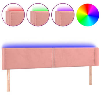 vidaXL Hoofdbord LED 163x16x78/88 cm fluweel roze