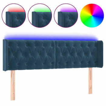 vidaXL Hoofdbord LED 163x16x78/88 cm fluweel donkerblauw