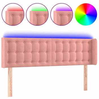 vidaXL Hoofdbord LED 147x16x78/88 cm fluweel roze