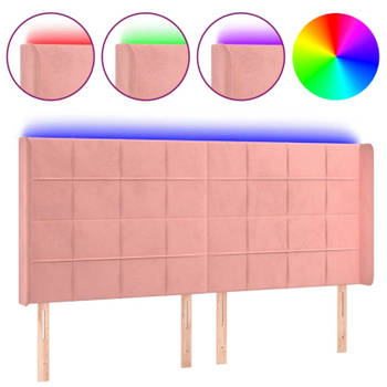 vidaXL Hoofdbord LED 183x16x118/128 cm fluweel roze