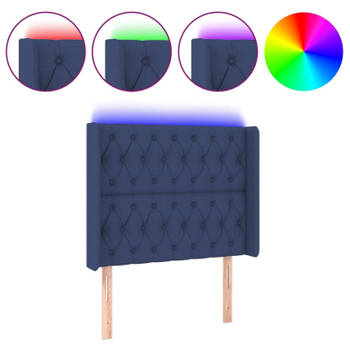 vidaXL Hoofdbord LED 103x16x118/128 cm stof blauw