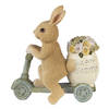 Clayre & Eef Beeld Konijn 11 cm Bruin Groen Polyresin Happy Easter Woonaccessoires Bruin Woonaccessoires