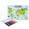 A4 aarde/wereldmap schetsboek/ tekenboek/ kleurboek/ schetsblok wit papier met 36x kleurpotloden - Schetsboeken