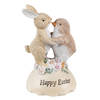 HAES DECO - Beeld Konijn en Kuikentje 13 cm Beige Bruin Kunststof Happy Easter Woonaccessoires Paashaas Pasen