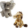 Knuffeldieren set olifant en giraffe pluche knuffels 18 cm - Knuffeldier