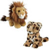 Knuffeldieren set leeuw en cheetah luipaard pluche knuffels 18 cm - Knuffeldier