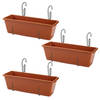 3x stuks hangende reling Plantenbak terracotta 50 x 17 x 15 cm met kunststof beugels - Plantenbakken