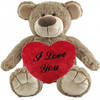 Valentijn Love cadeau set - Knuffelbeer met rood Love you hartje 10 cm - Knuffelberen