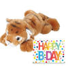 Verjaardag cadeau tijger 25 cm met XL Happy Birthday wenskaart - Knuffeldier