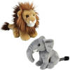 Knuffeldieren set leeuw en olifant pluche knuffels 18 cm - Knuffeldier