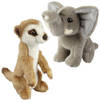 Knuffeldieren set olifant en stokstaartje pluche knuffels 18 cm - Knuffeldier