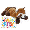 Verjaardag cadeau rode panda 25 cm met XL Happy Birthday wenskaart - Knuffeldier