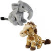 Knuffeldieren set olifant en giraffe pluche knuffels 18 cm - Knuffeldier