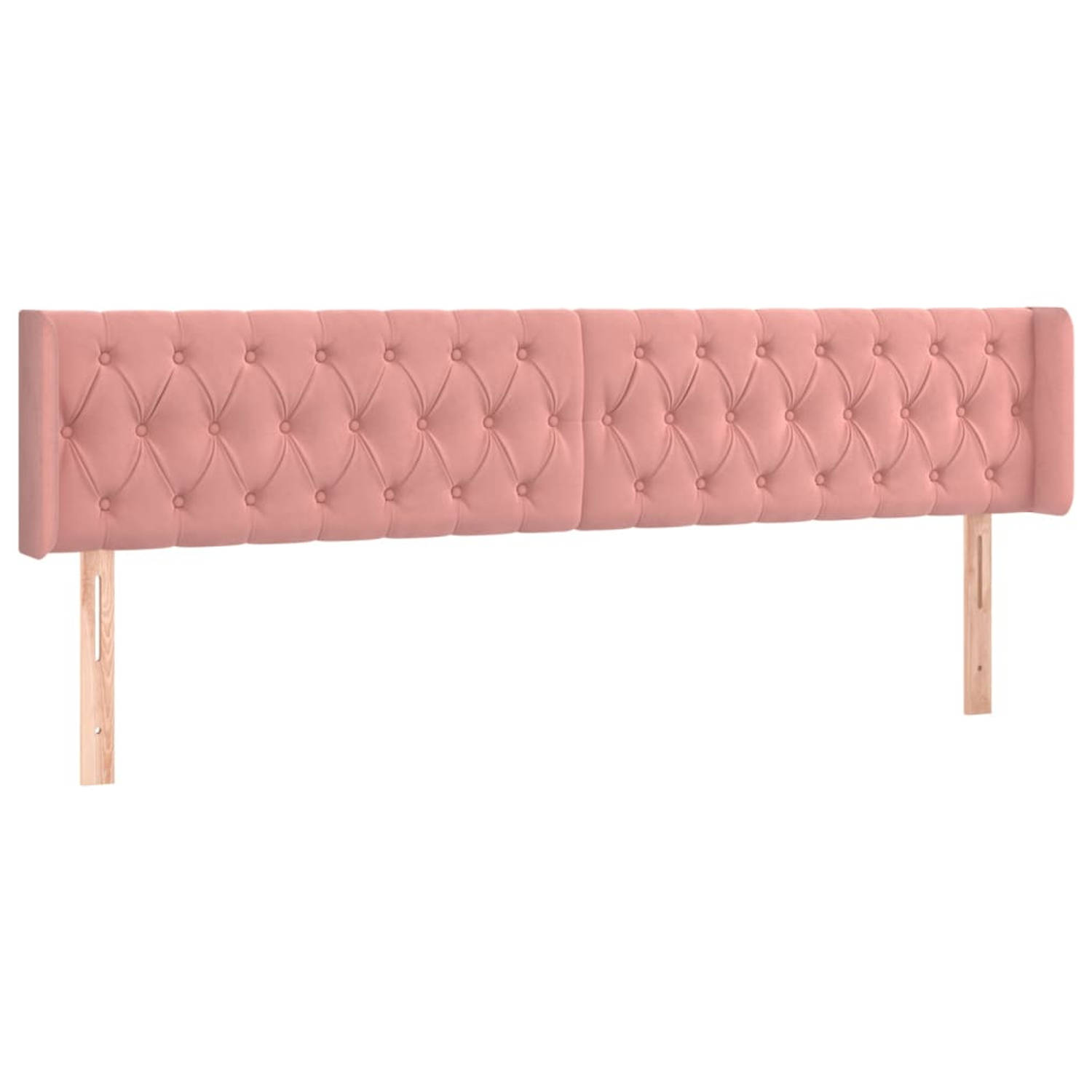 The Living Store Hoofdbord - Hoofdeind met verstelbare hoogte - Comfortabele ondersteuning - Zacht fluweel - Stevige poten - 203 x 16 x 78/88 cm roze - 100% polyester