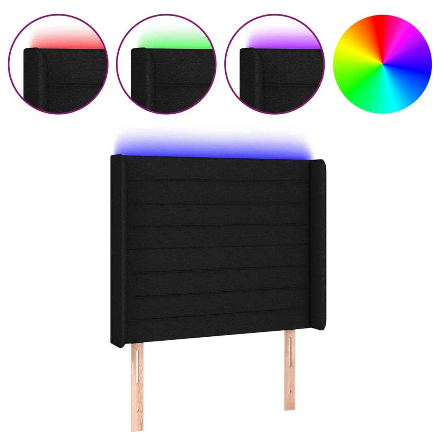 vidaXL-Hoofdbord-LED-103x16x118/128-cm-stof-zwart