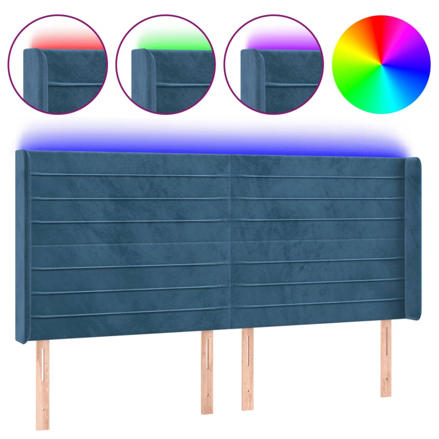 vidaXL-Hoofdbord-LED-163x16x118/128-cm-fluweel-donkerblauw