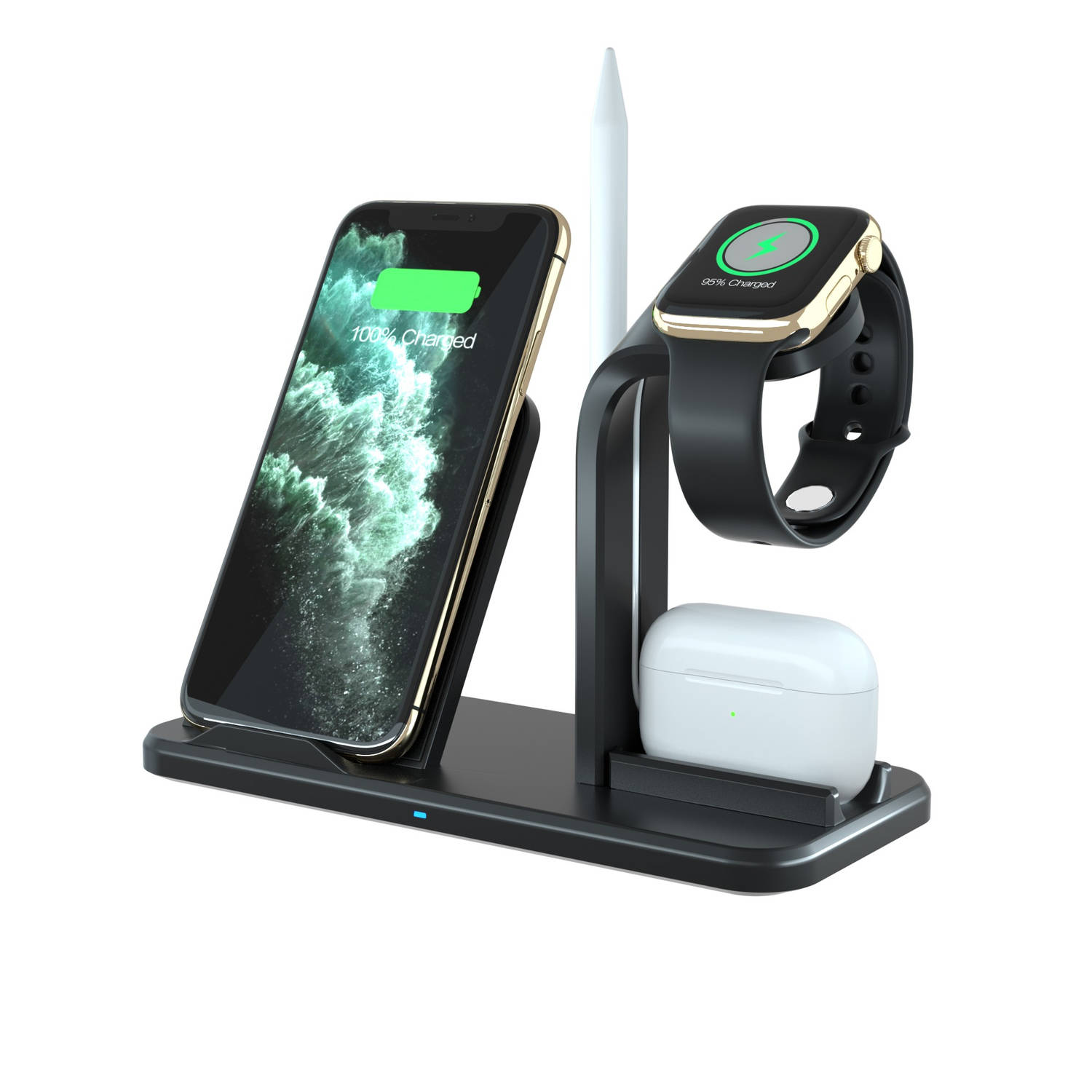 AFINTEK DS8 Draadloze Oplader Voor Smartphone, Apple Watch, Airpods & Stylus - Zwart |