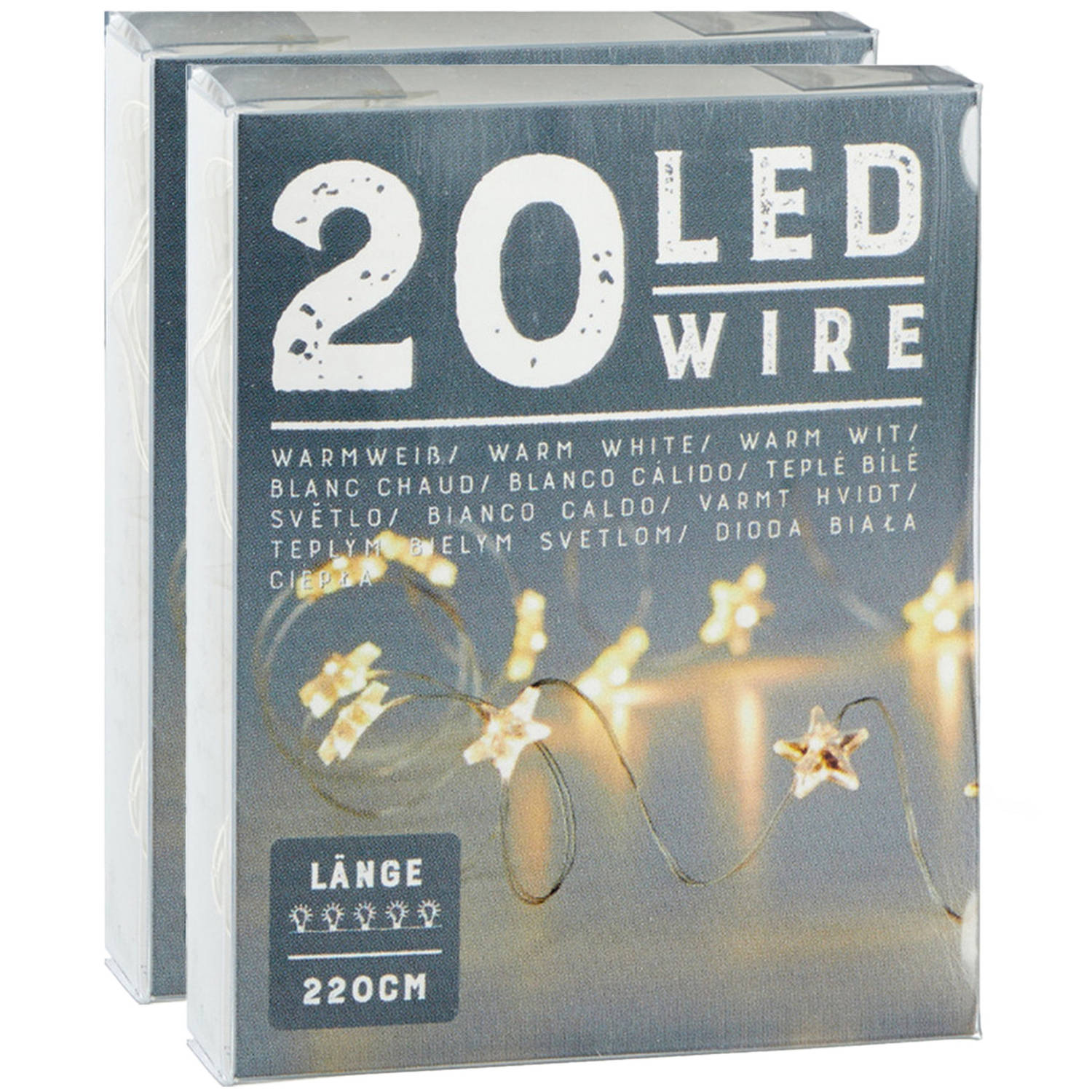 Lichtslingers/lichtsnoeren met sterretjes - 2 stuks - warm wit - 220 cm - Lichtsnoeren