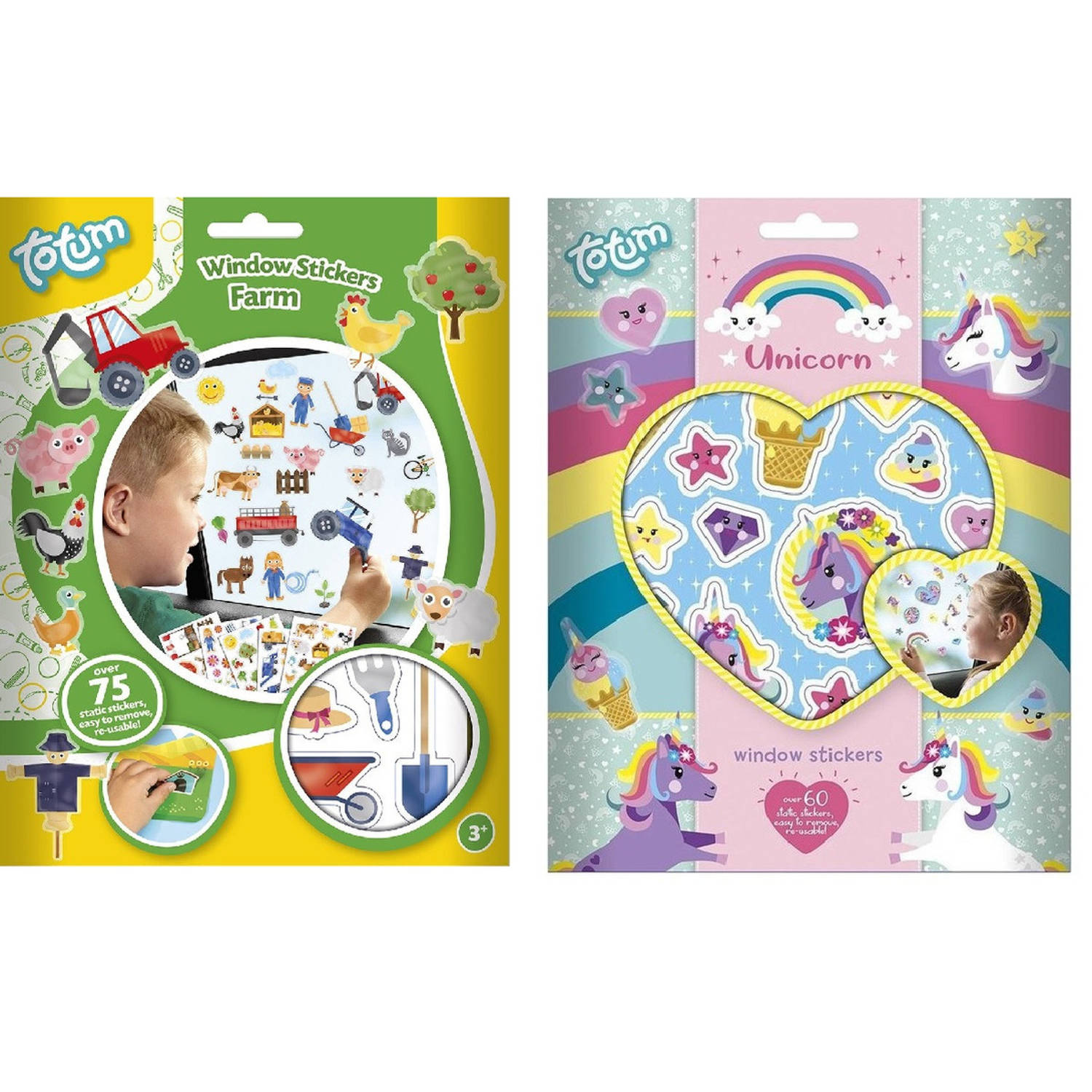 Kinder autoraam stickers combinatie set boerderij en eenhoorn thema - Raamstickers