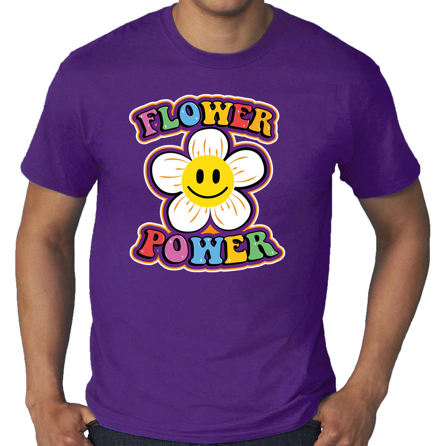 Toppers Grote Maten jaren 60 Flower Power verkleed shirt paars met emoticon bloem heren 4XL - | Blokker