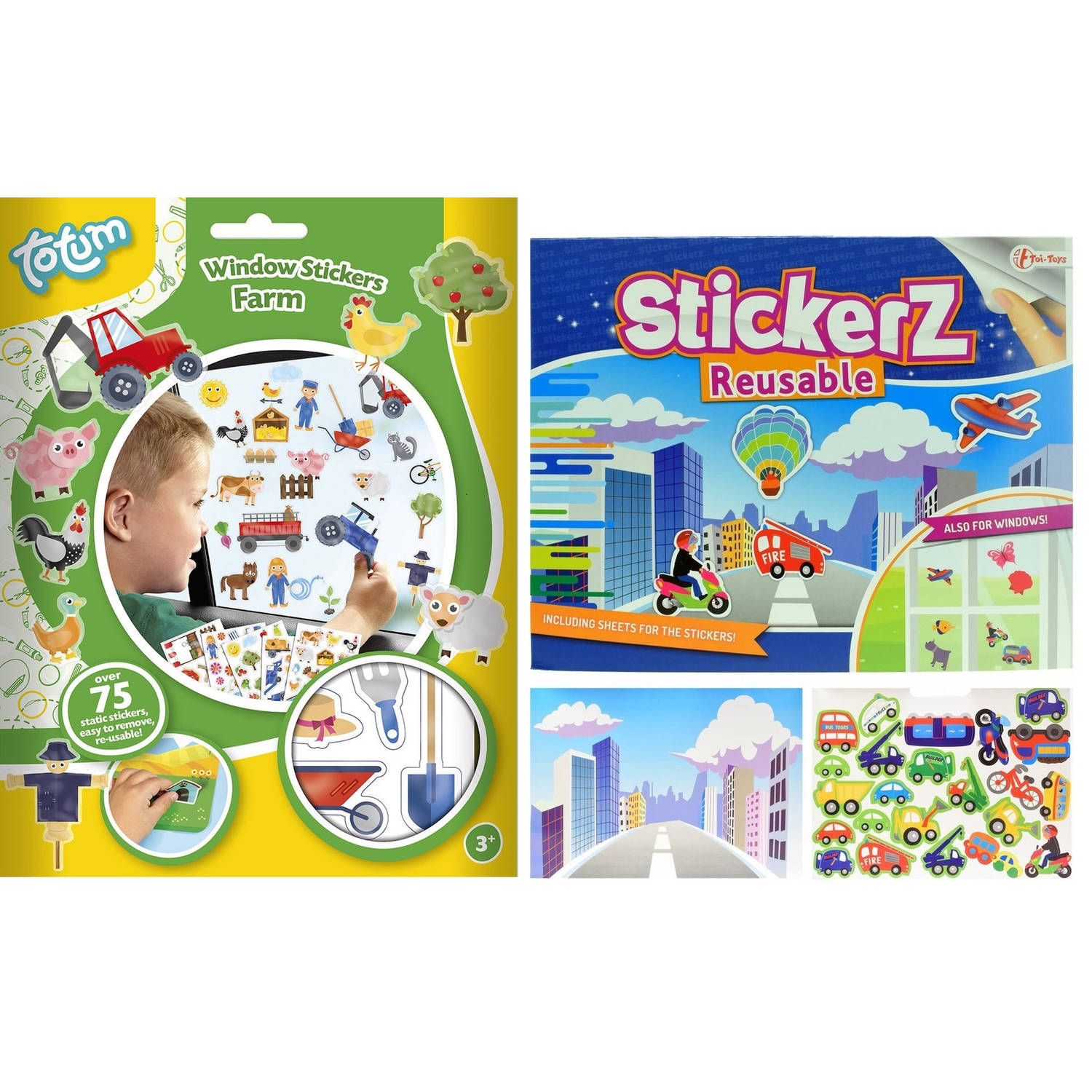 Kinder autoraam stickers combinatie set boerderij en verkeer thema - Raamstickers