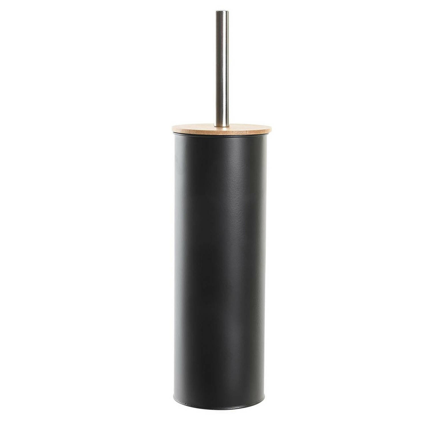 WC/Toiletborstel in houder naturel/zwart bamboe/metaal 38 x 9 cm - Toiletborstels