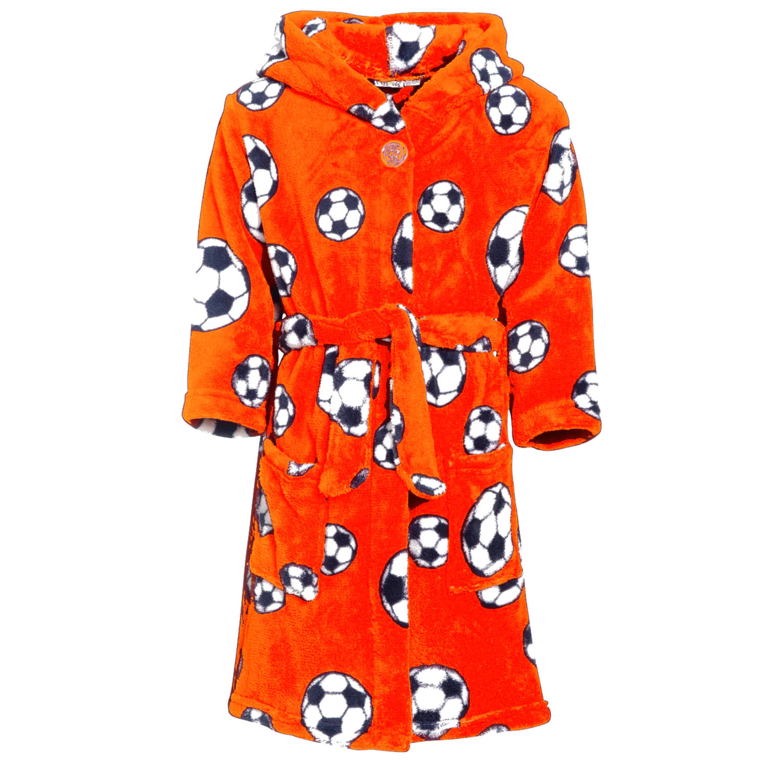 Badjas-ochtendjas oranje fleece voetbal print voor kinderen. 110-116 (5-6 jr) Badjassen
