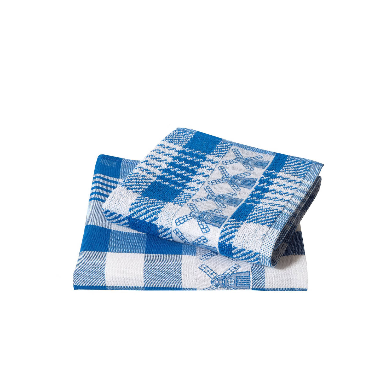 Twentse Damast Keuken Handdoeken - Hollandse Designs - Katoen - Keukendoeken Set - 6 stuks - 50x55 cm - Molen Blauw