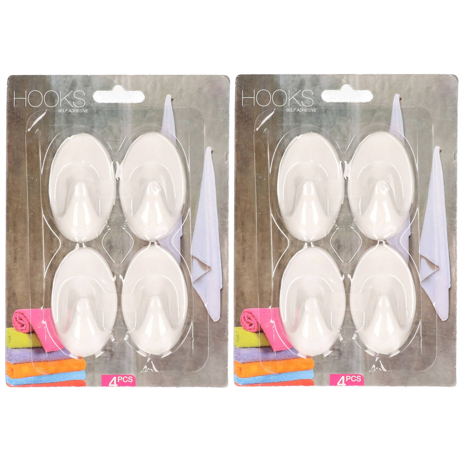 Zelfklevende Keuken-badkamer-kleding-ophang Haakjes 8x Stuks Kunststof Wit Handdoekhaakjes