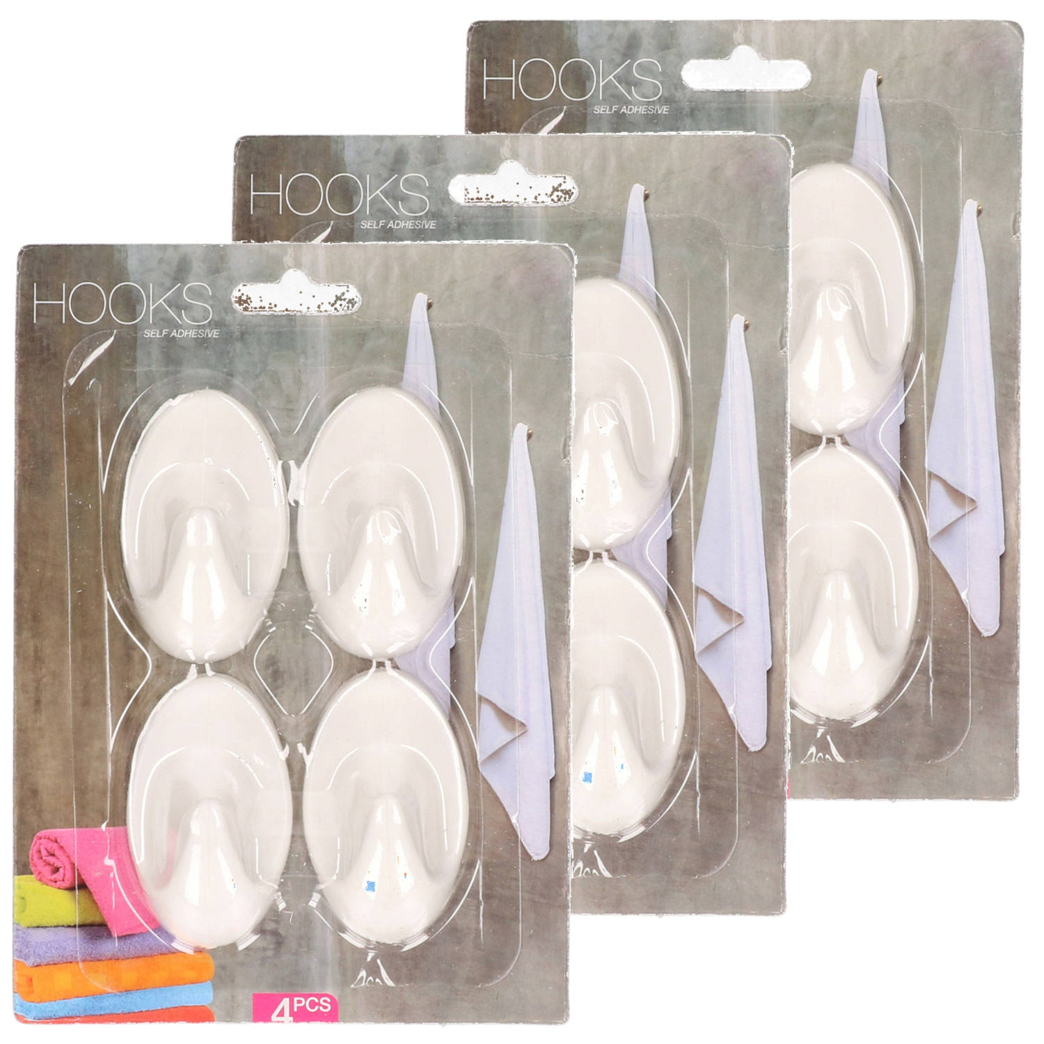 Zelfklevende Keuken-badkamer-kleding-ophang Haakjes 12x Stuks Kunststof Wit Handdoekhaakjes