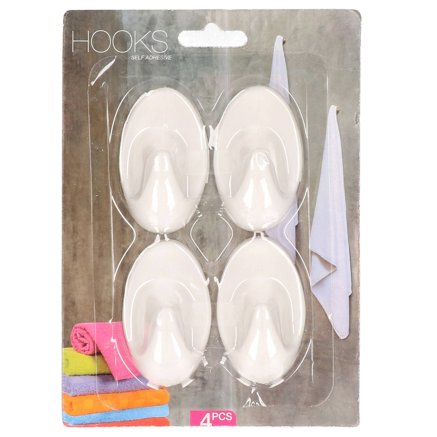Zelfklevende Keuken-badkamer-kleding-ophang Haakjes 4x Stuks Kunststof Wit Handdoekhaakjes
