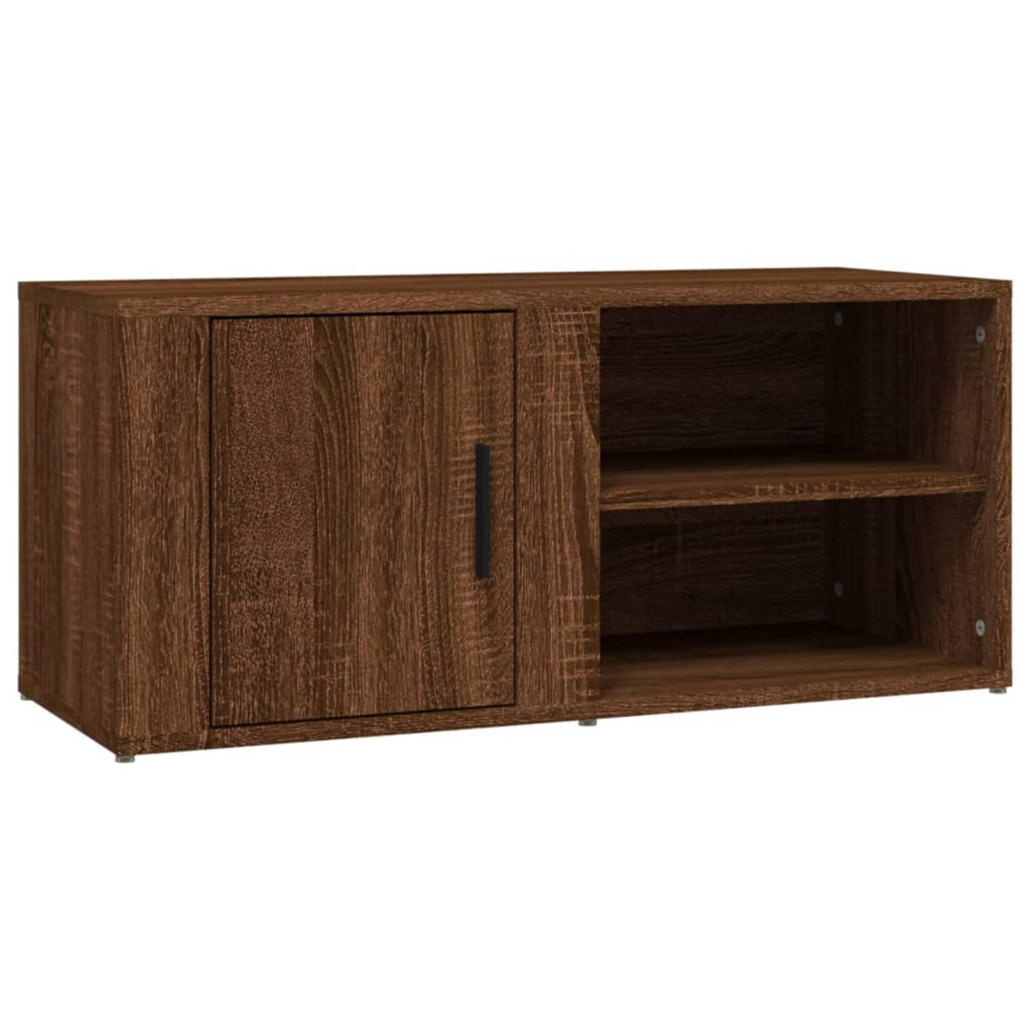 The Living Store Tv-meubel - Hoge kwaliteit bewerkt hout - 3 vakken - Bruineiken - 80 x 31.5 x 36 cm - Praktische deur